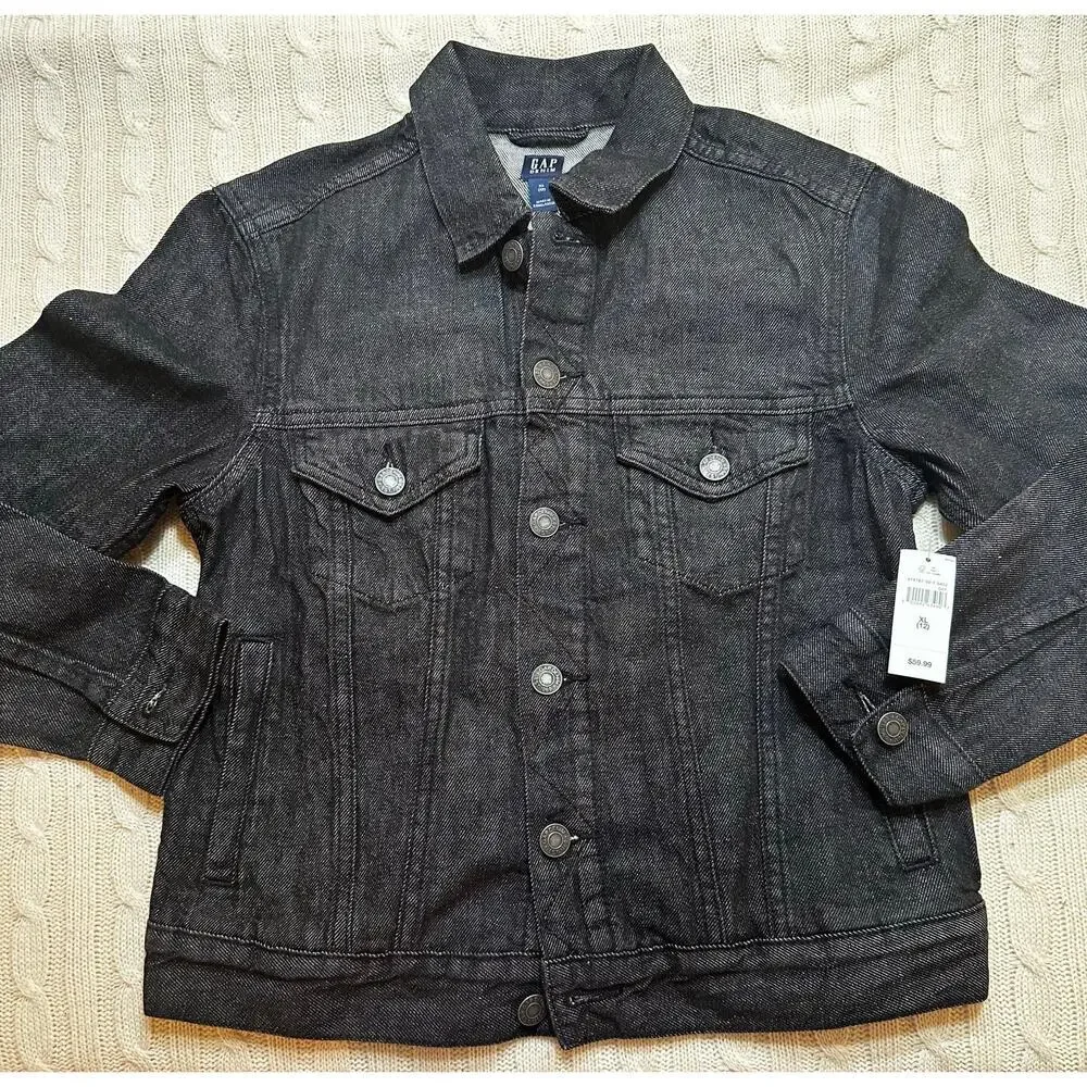 NEW Gap Gender Neutral Black Denim Jacket sz XL (12) Kids Denim Jacket